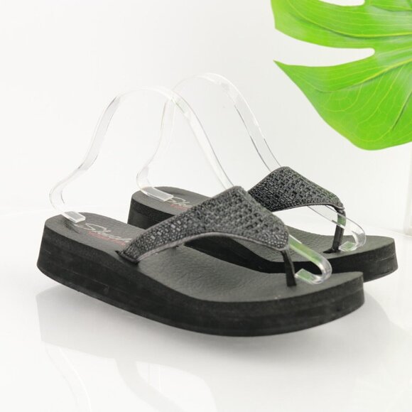Skechers Womens Vinyasa-Stone Candy Sandal Size 9 Black Thong Flip Flop Slide - Picture 1 of 11